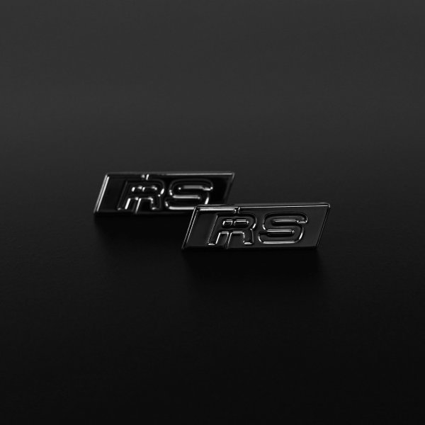 2x RS Schriftzug Logo Emblem selbstklebend 9x30mm schwarz RS3 RS4 RS5 RS6 RS7