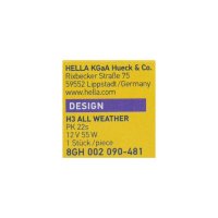 2x Hella Design H3 All Weather PK 22s 12V 55W bulb 8GH 002 090-481 New