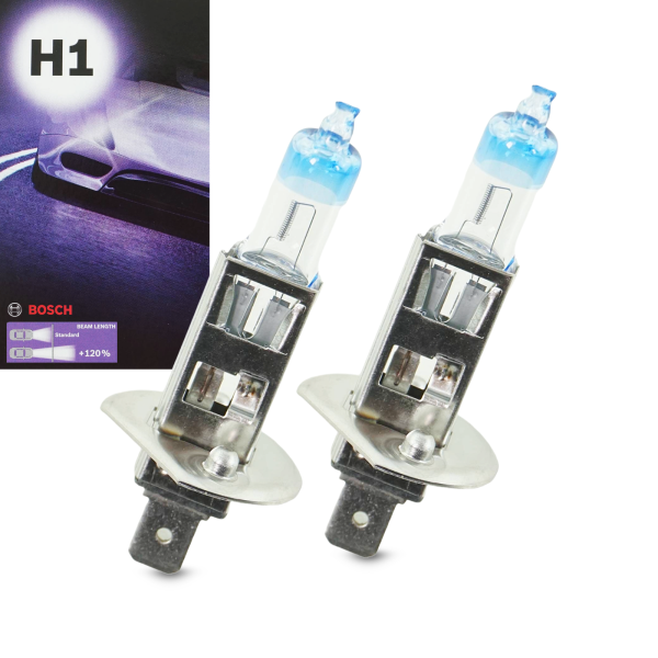 2x BOSCH H1 55W 12V Plus 120 Xenon-Look +120% Licht Auto Halogenlampe Glühlampe