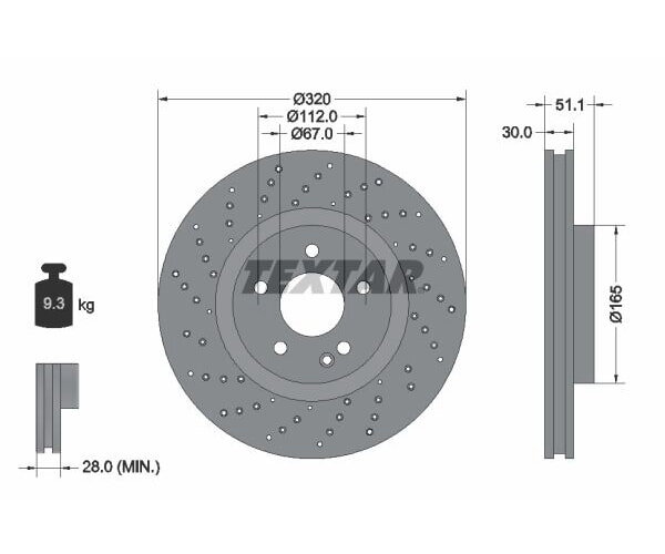 2x TEXTAR Bremsscheibe PRO Vorderachse Ø 320mm für MERCEDES