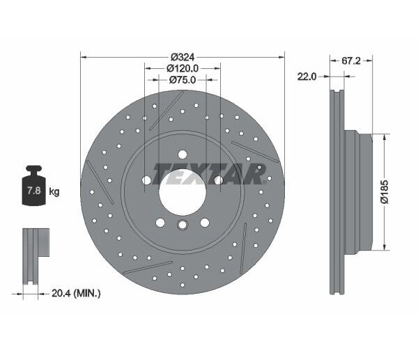 2x TEXTAR rear axle brake disc Ø 324 mm for BMW 92231203