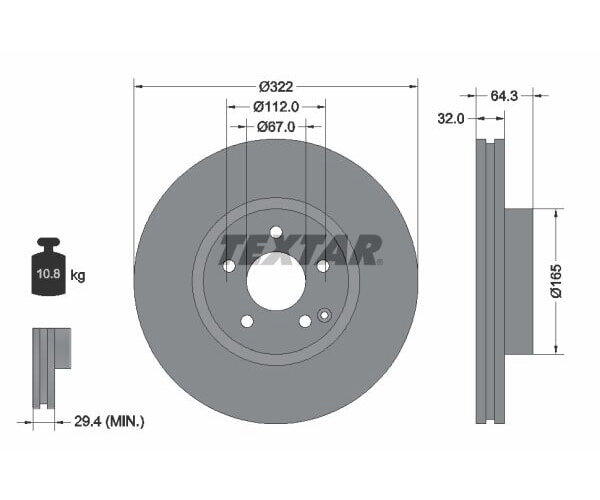 1x TEXTAR Bremsscheibe PRO Vorderachse Ø 322mm für Mercedes