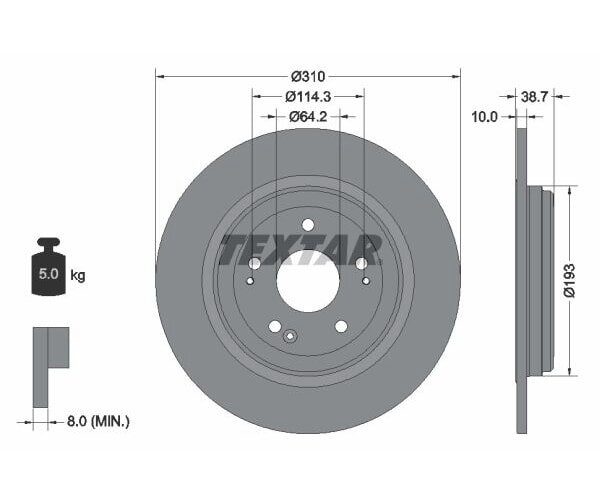 2x TEXTAR Bremsscheibe Hinterachse Ø 310mm für Honda 92306103