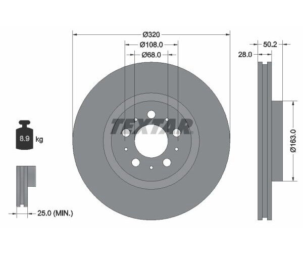 2x TEXTAR brake disc front axle Ø 320 mm for Volvo 92178203