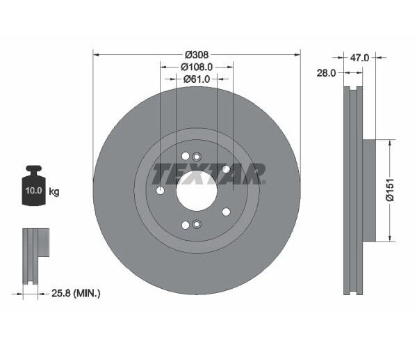 1x TEXTAR Bremsscheibe PRO+ VORDERACHSE Ø308mm für Renault Espace Laguna