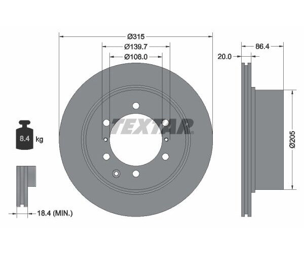 2x TEXTAR Bremsscheibe Hinterachse Ø 315mm für Hyundai 92146703