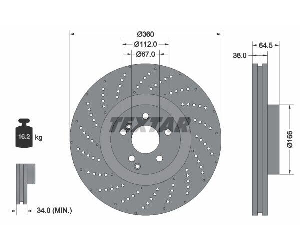 1x TEXTAR Bremsscheibe Vorderachse gelocht Ø 360mm für Mercedes Benz 92260305