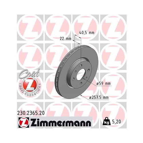 2x ZIMMERMANN Bremsscheibe VORNE 257,5mm für FIAT CITROËN/PEUGEOT