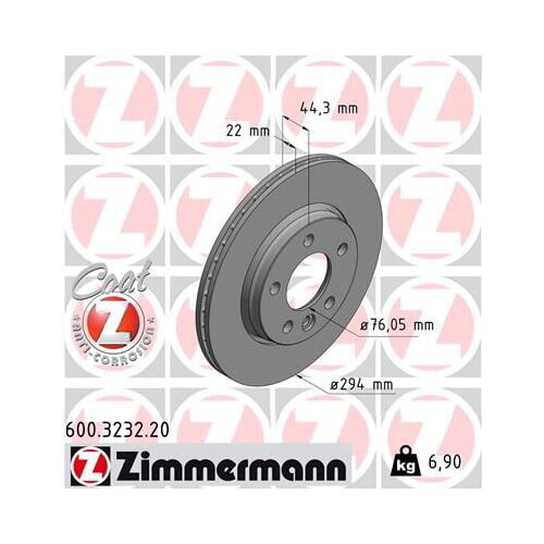 2x ZIMMERMANN Bremsscheibe Hinterachse Ø 294mm Coat Z für VW T5 T6 600.3232.20