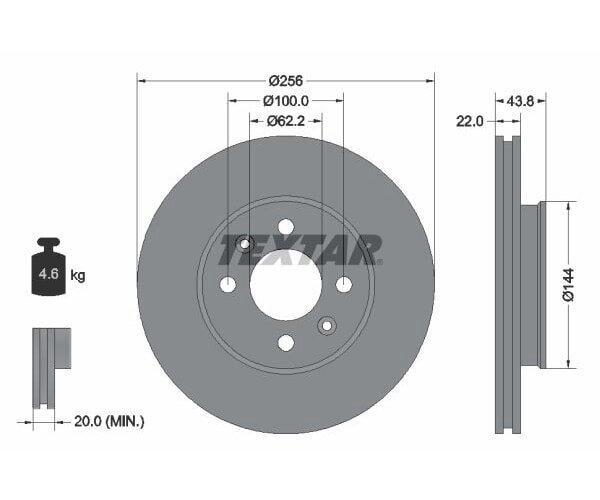 2x TEXTAR PRO front brake rotors, 256 mm diameter, for KIA RIO (4th generation)