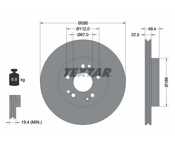 2x TEXTAR Bremsscheibe Vorderachse 295mm 92057300