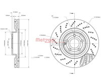 1x METZGER front brake disc, 344 mm diameter, for Mercedes