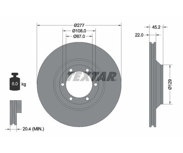 2x TEXTAR front brake rotors, 277 mm