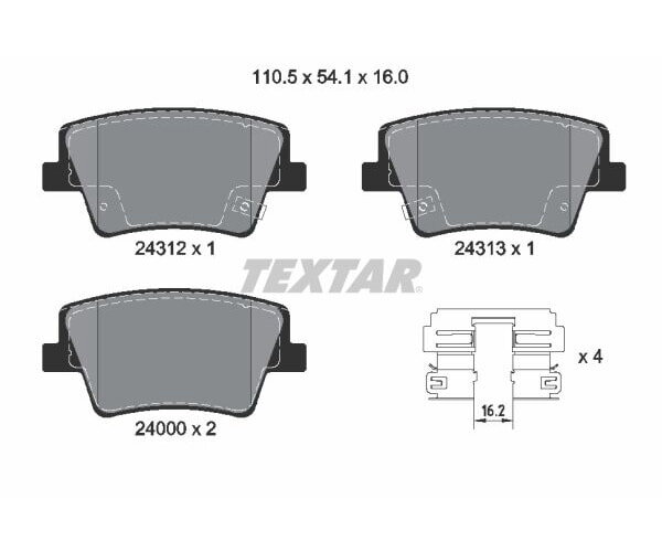 TEXTAR Bremsbelagsatz Bremsbeläge Q+ HINTERACHSE für HYUNDAI SANTA FE 4 2.0 2.2 2.4