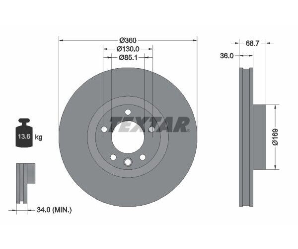 1x TEXTAR Bremsscheibe PRO+ Ø360mm Vorderachse für PORSCHE VW CAYENNE TOUAREG
