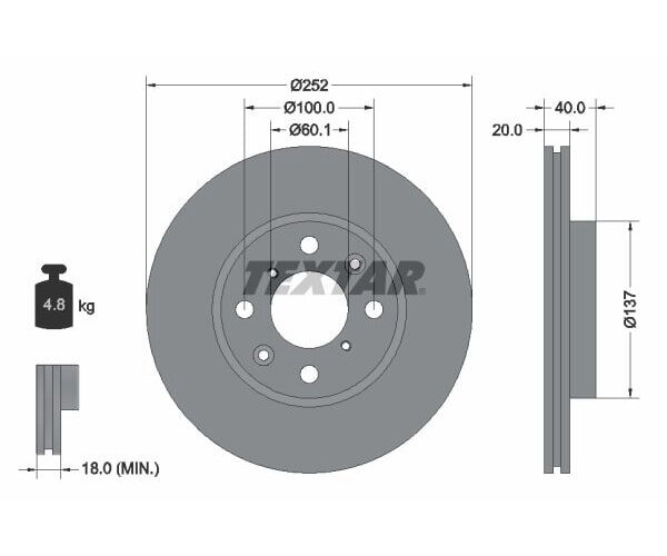 2x TEXTAR Bremsscheibe PRO Ø252mm für SUZUKI SPLASH OPEL AGILA SWIFT H08 F68 3