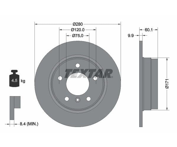 2x TEXTAR PRO Brake Discs for Rear Axle, 280 mm