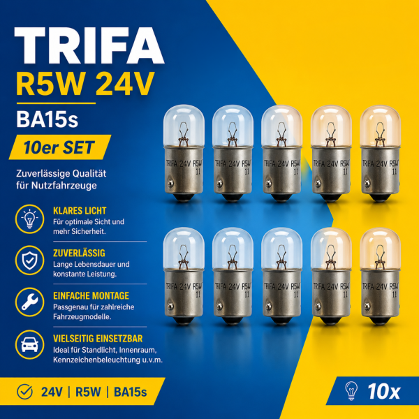 10x TRIFA R5W 24V BA15s Glühbirne Lampe Birne LKW Leuchtmittel