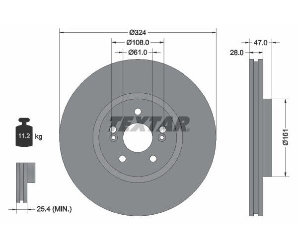 1x TEXTAR Bremsscheibe PRO+ Vorderachse Ø 324mm für RENAULT