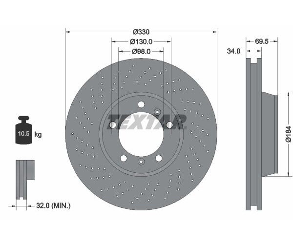 1x Bremsscheibe vorne links für Porsche 911 996 997 Boxster Cayman PRO+