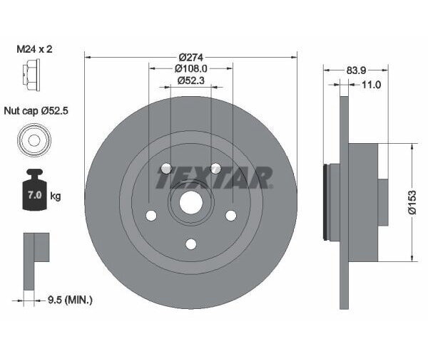 1x TEXTAR Bremsscheibe PRO Ø274mm HINTERACHSE FÜR RENAULT GRAND LAGUNA
