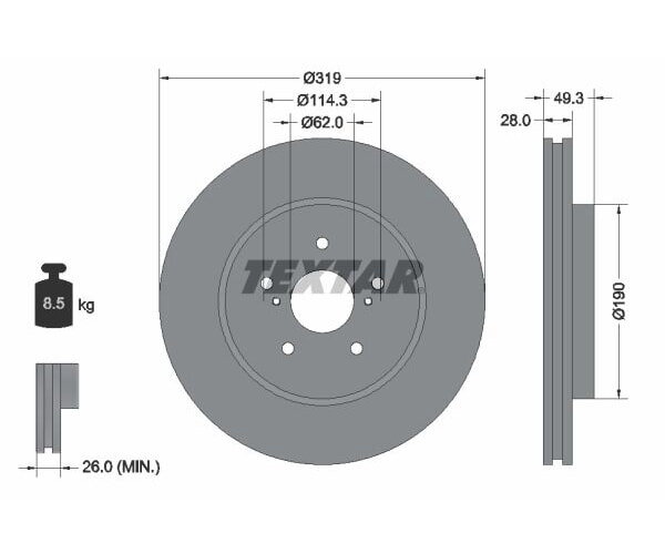 2x TEXTAR Bremsscheibe PRO Ø319mm Vorderachse FÜR LEXUS RX
