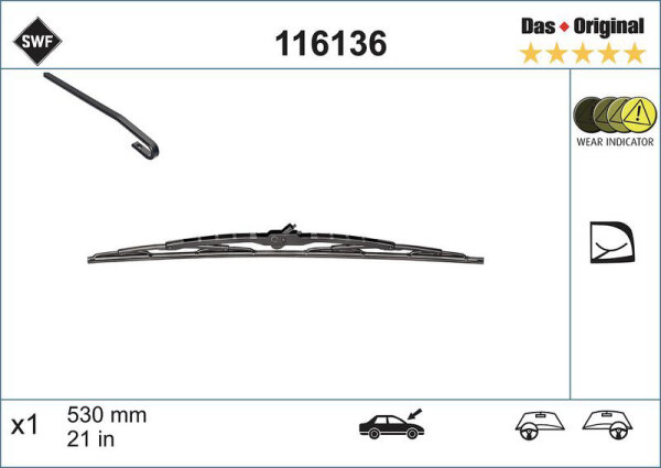 Scheibenwischer SWF 116136 für Audi A4 B5 VW Passat B5 530 mm Adapter T16