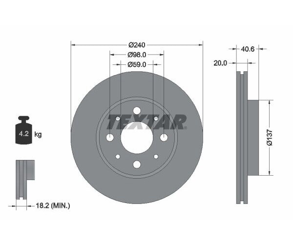 2x TEXTAR Bremsscheibe Vorderachse 240,5mm 92118003