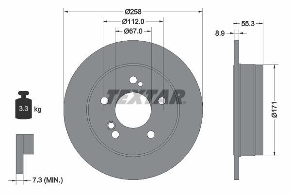 2x TEXTAR Bremsscheibe PRO Hinterachse Ø 258mm für MERCEDES W201 190