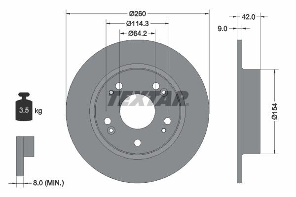 2x TEXTAR PRO Rear Brake Disc, 260 mm, for Honda 92125403