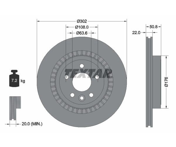 2x TEXTAR Bremsscheibe Hinterachse Ø 302mm für Volvo 92196403
