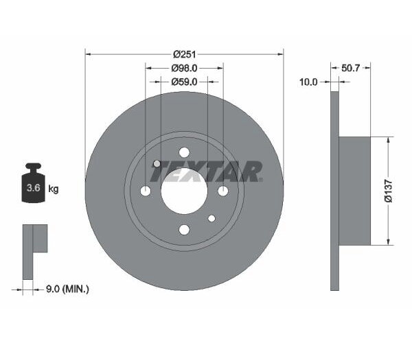 2x TEXTAR Bremsscheibe Hinterachse Ø 252mm für Fiat 92034203