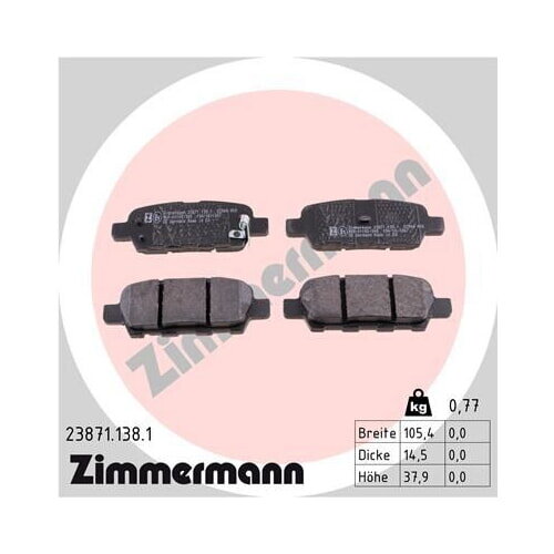 ZIMMERMANN Bremsbeläge HINTERACHSE für für NISSAN RENAULT SUZUKI