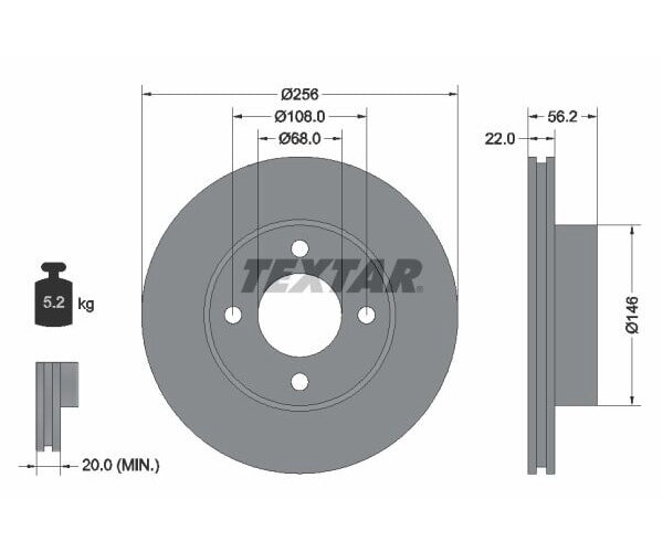 2x TEXTAR Bremsscheibe VORNE Ø 256mm für AUDI 80