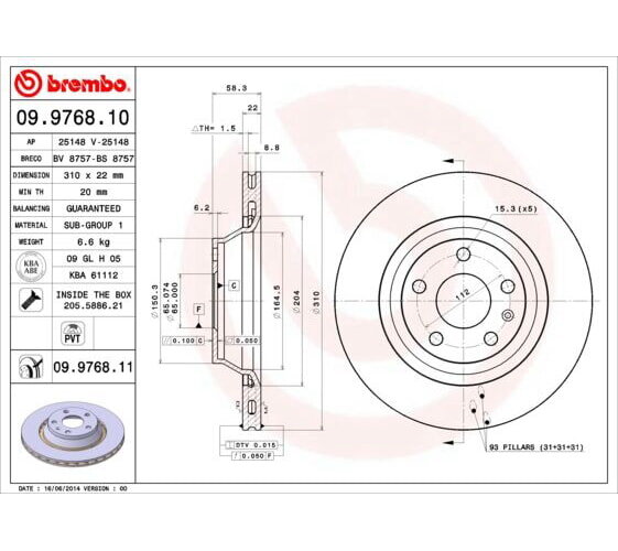 2x BREMBO Bremsscheibe Ø310mm Hinterachse für AUDI A3 TT 2.0-3.2