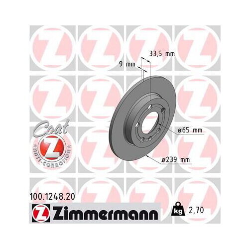 2x ZIMMERMANN COAT Z Brake Disc, Rear Axle, 239 mm