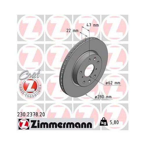 2x Zimmermann Bremsscheibe Vorderachse Ø 280mm für Fiat 230.2378.20