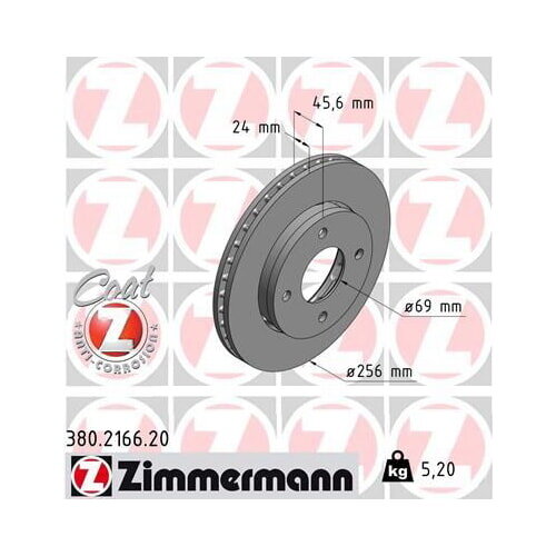 2x Zimmermann Bremsscheibe Ø 256mm für Mitsubishi Smart 380.2166.20