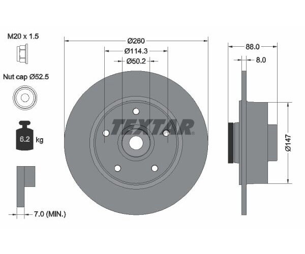 1x TEXTAR Bremsscheibe Hinterache Ø 260mm für Renault 92196003
