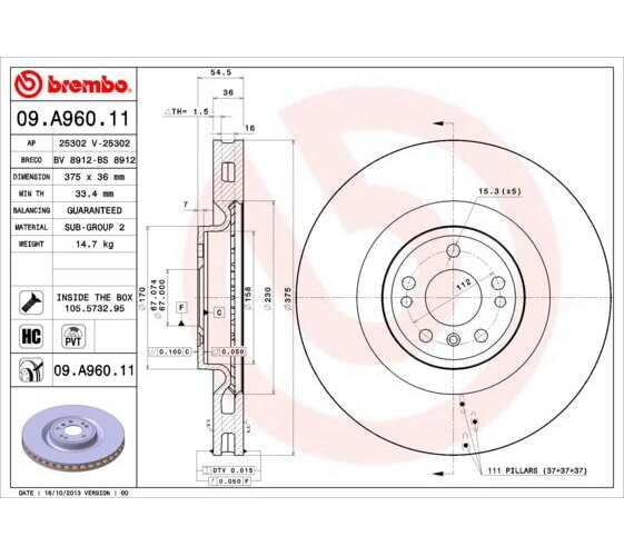 1x Bremsscheibe vorne für Mercedes ML W166 GLE W166 Brembo