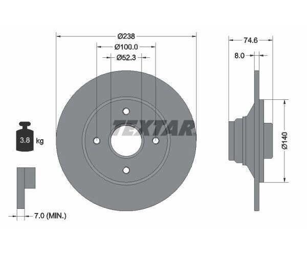 1x TEXTAR Bremsscheibe Hinterachse für Renault 92070300