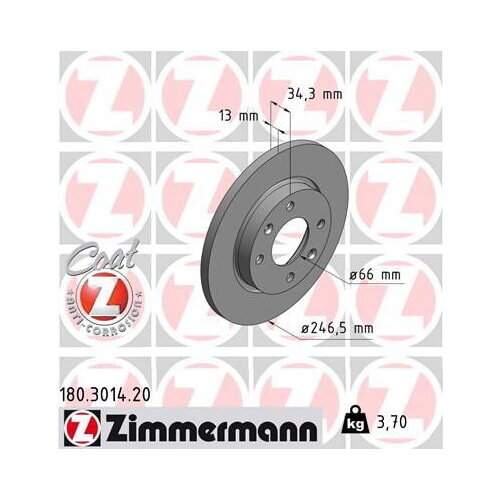 2x ZIMMERMANN COAT Z Brake Disc, Front Axle, Ø 246 mm, for Citroën Peugeot 180.3014.20