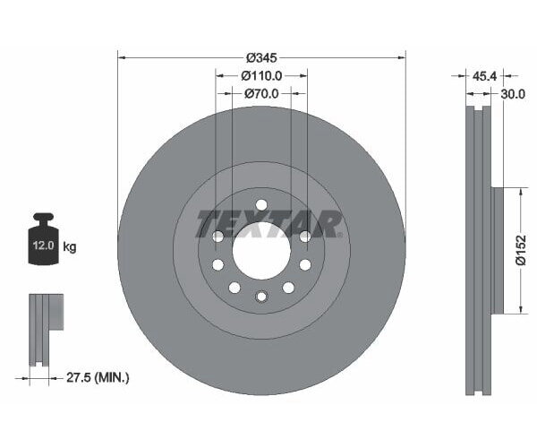 1x TEXTAR Bremsscheibe PRO Vorderachse Ø 345mm für OPEL