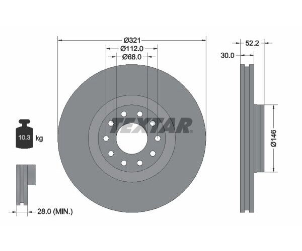 1x TEXTAR Bremsscheibe Vorderachse PRO 92154703 Ø 321mm für Audi