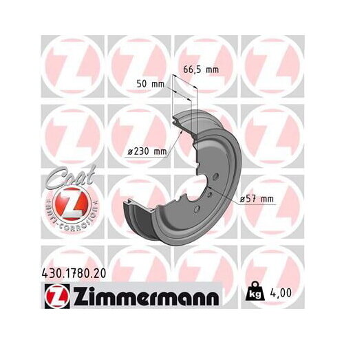 2x ZIMMERMANN Bremstrommel COAT Z Hinterachse für Opel 430.1780.20