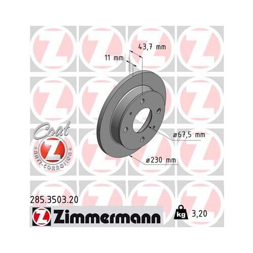 2x ZIMMERMANN Bremsscheibe COAT Z Vorderachse Ø 230mm für Hyundai 285.3503.20
