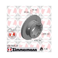 2x ZIMMERMANN Bremsscheibe COAT Z Hinterachse 285mm