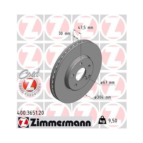 2x ZIMMERMANN Bremsscheibe COAT Z Vorderachse 304mm