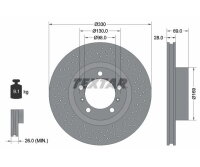 1x TEXTAR Bremsscheibe PRO+ Vorderachse links Ø 330mm für Porsche