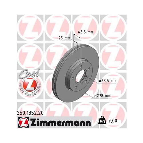 2x ZIMMERMANN Bremsscheibe Ø278mm VORNE für FOCUS FORD MAX DM2 VOLVO V50 3
